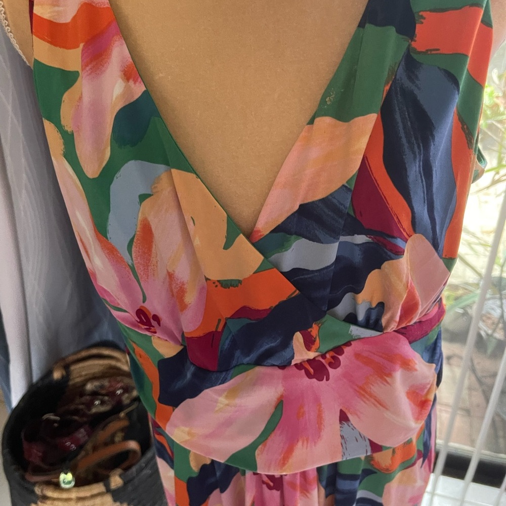 Floral V-Neck Sleeveless Maxi Dress - Multicolor